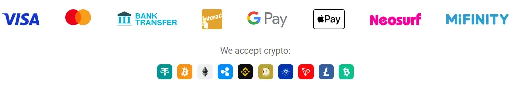 Rocketspin betalingsmetoder med kort e-lommebøker og kryptovalutaer.