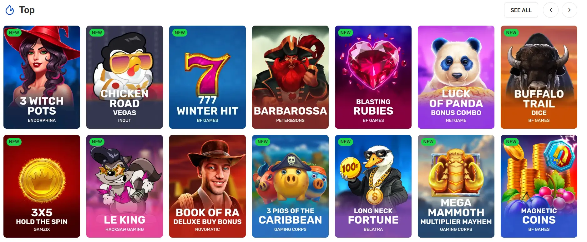 Rocketspin topp spilleautomater samling med nye populære spill.